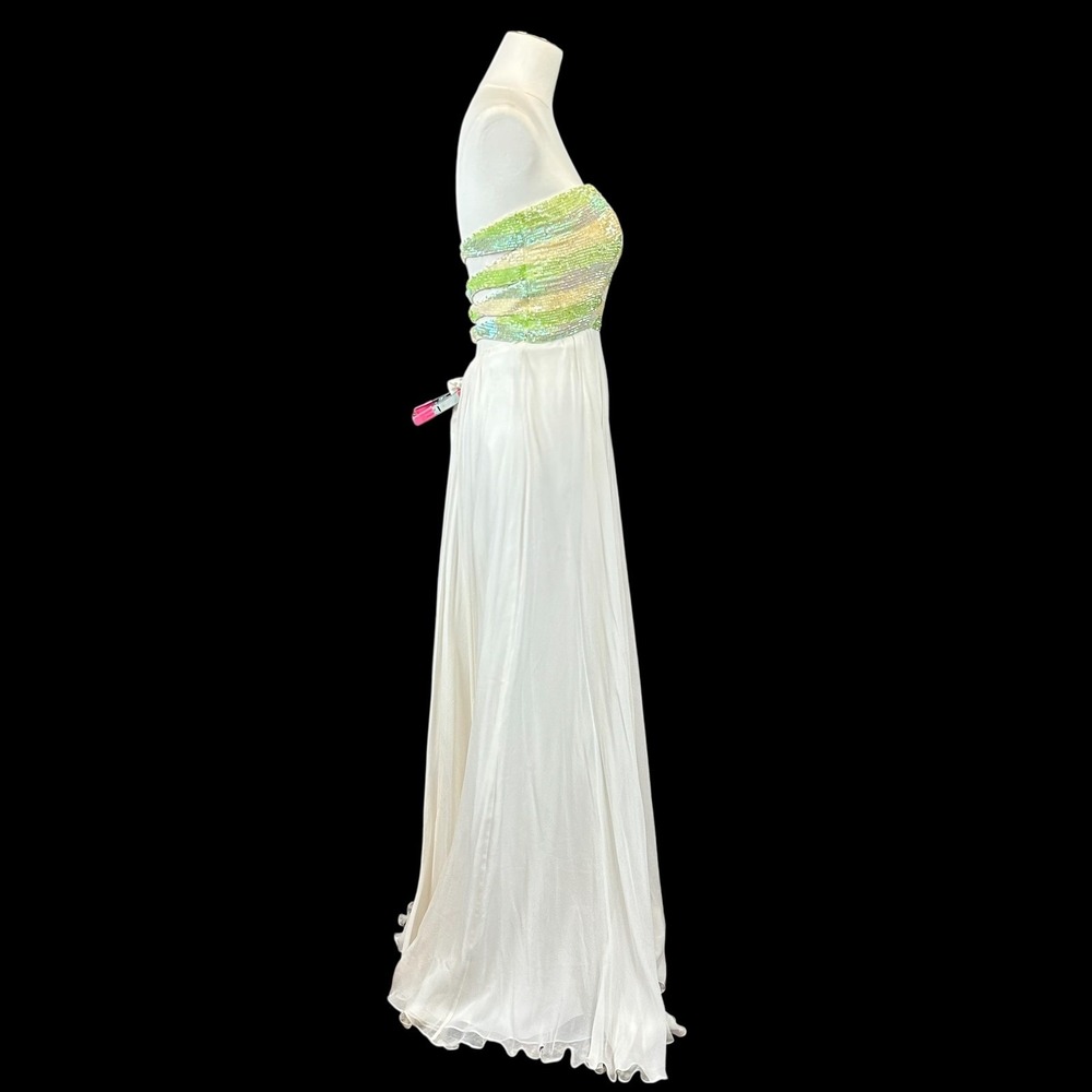 Sherri Hill 6 White Silk Beaded Strapless Gown Open Back Prom Pageant Dress - Picture 5 of 11